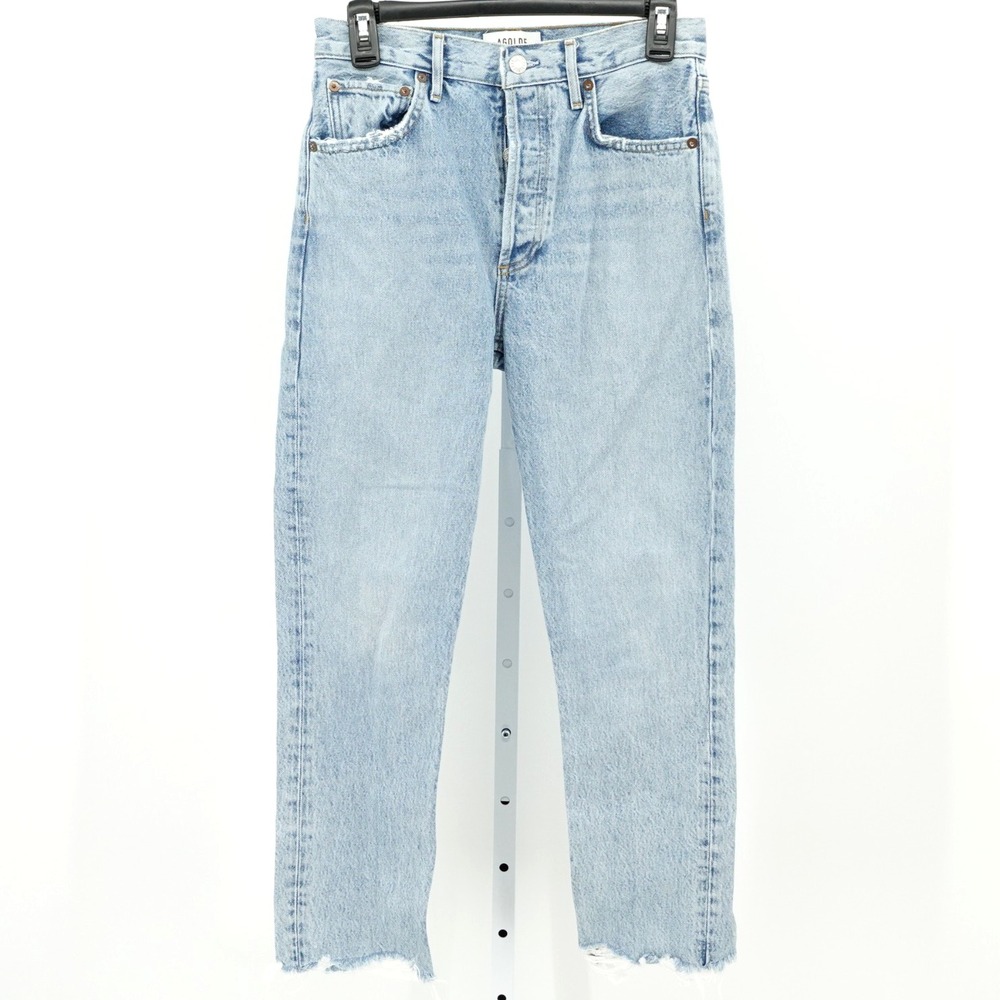 Agolde Denim Jean SZ 26 Riley Crop Organic Cotton Sustainable Clean Girl Raw Hem